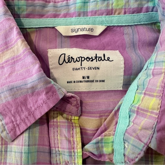 Aeropostale Signature Eighty-Seven Women’s Medium Plaid Button Down Shirt Purple - Picture 12 of 13